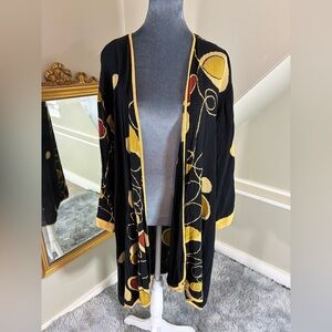 Vintage 90s Black & Yellow Kimono Style Rayon Gauze Cardigan Jacket
